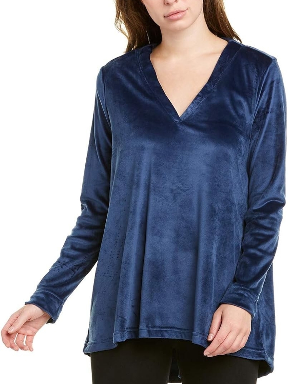 Natori Women’s Velour V-Neck Long Sleeve Lounge Top - Navy